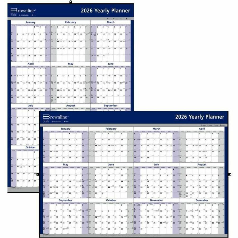 Brownline Reversable Yearly Wall Calendar, 24" x 36" , English