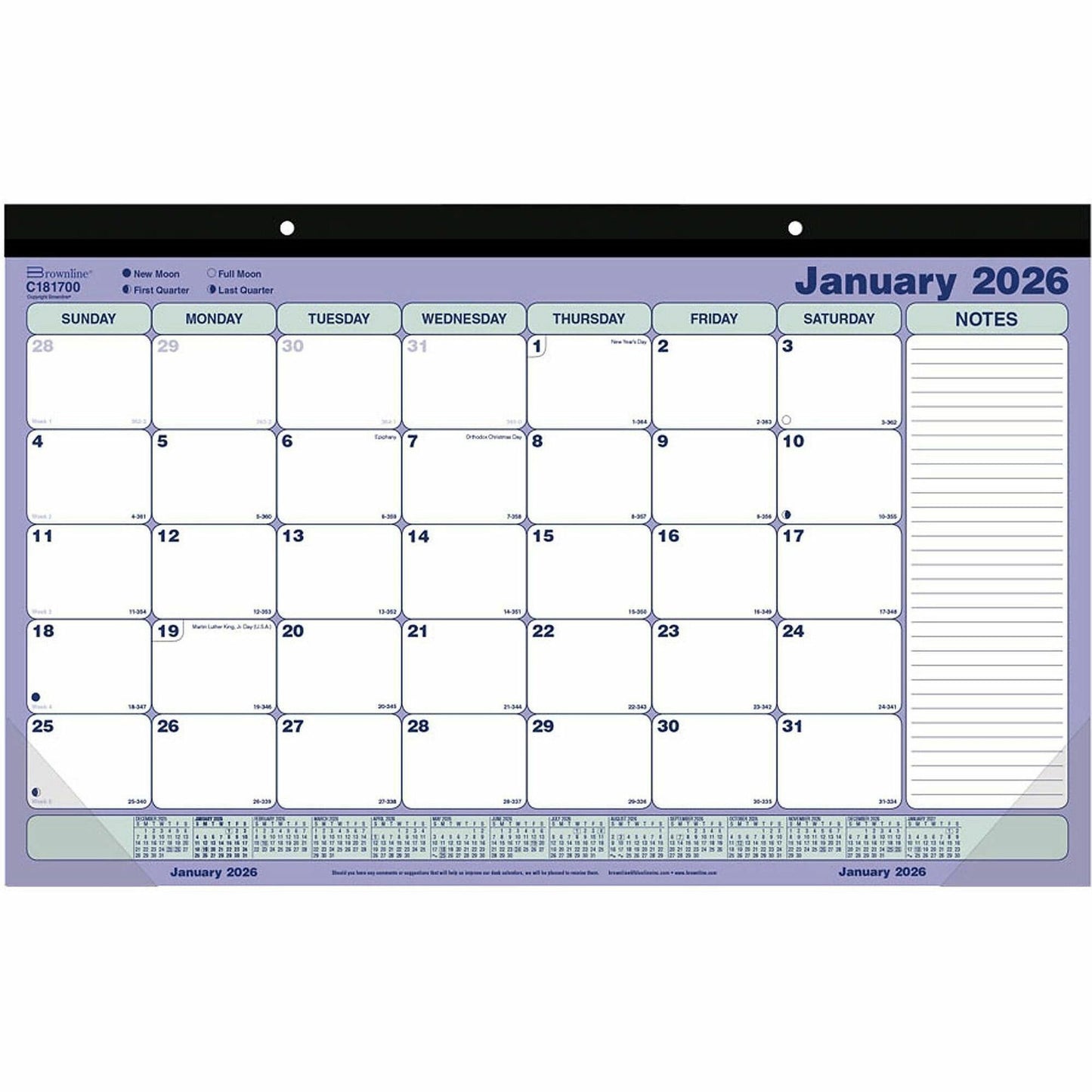 Blueline Monthly Desk Pad Calendar, 17-3/4" x 10-7/8" , English