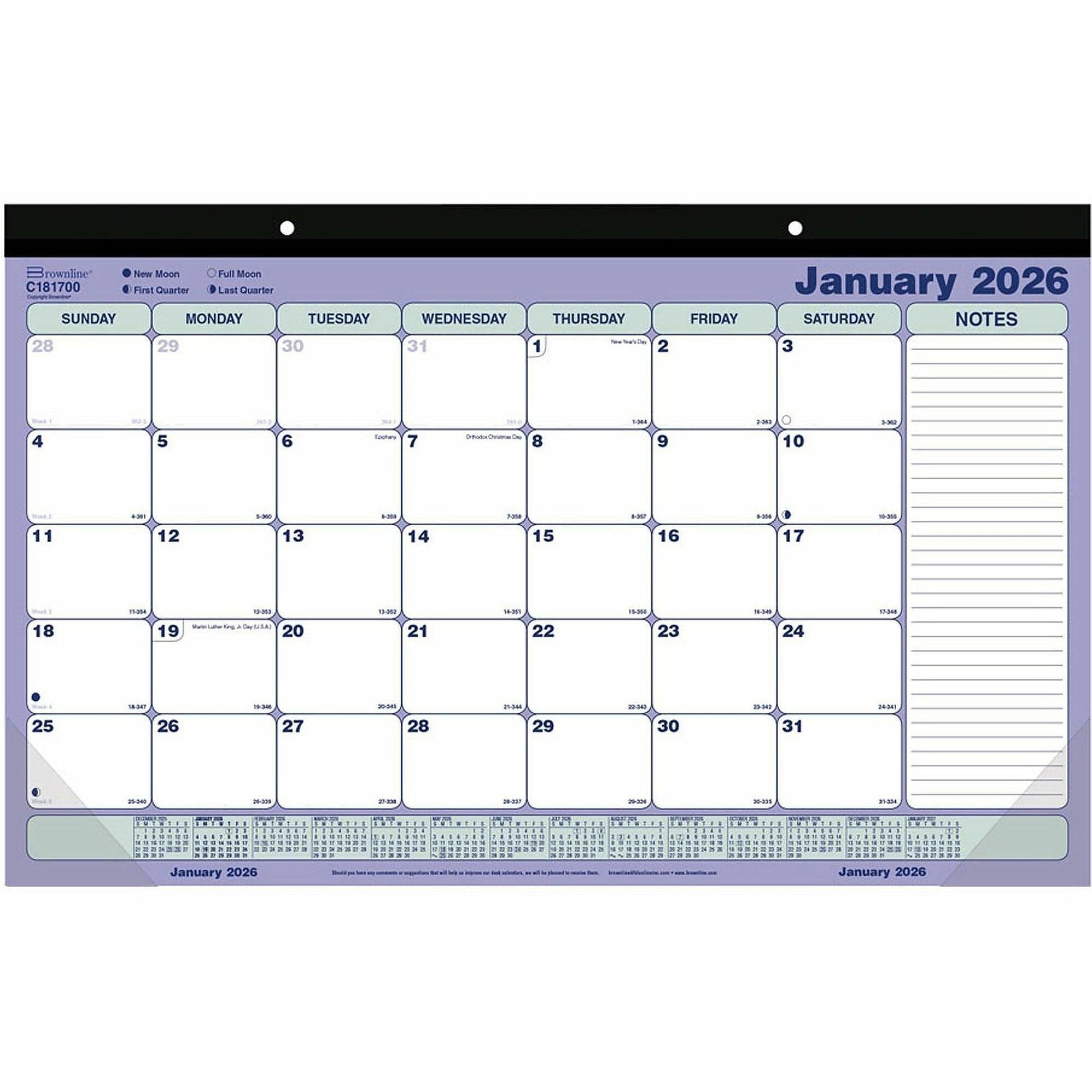 Blueline Monthly Desk Pad Calendar, 17-3/4" x 10-7/8" , English