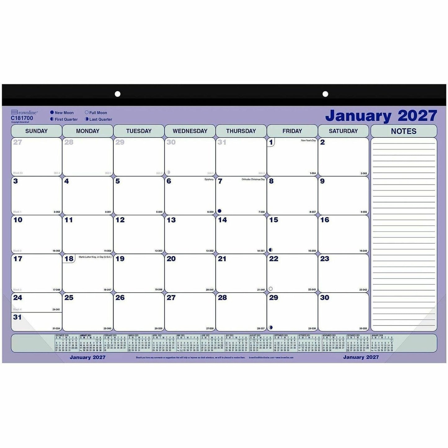 Blueline Monthly Desk Pad Calendar, 17-3/4" x 10-7/8" , English