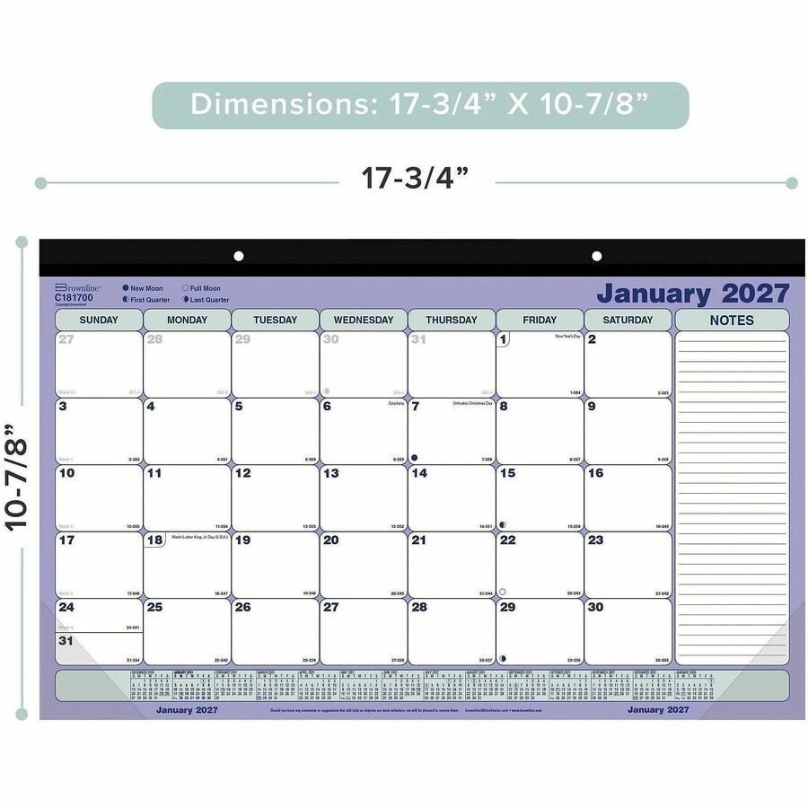 Blueline Monthly Desk Pad Calendar, 17-3/4" x 10-7/8" , English - C181700