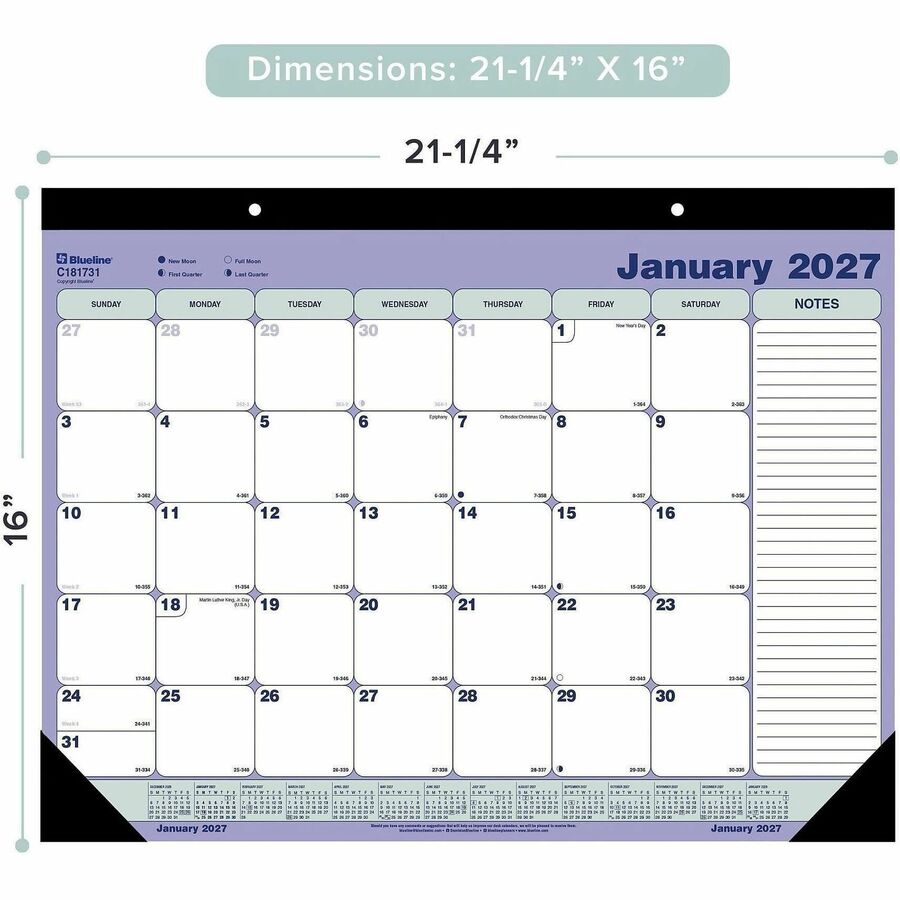 Blueline Monthly Desk Pad Calendar, 21-1/4" x 16" , English - C181731