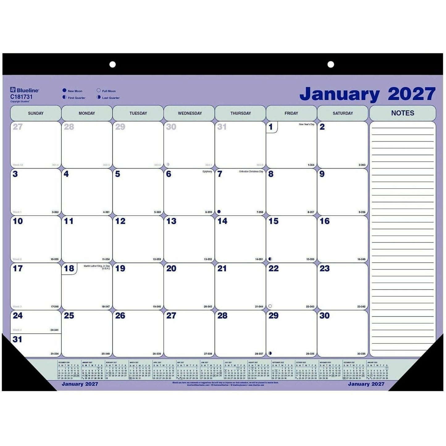 Blueline Monthly Desk Pad Calendar, 21-1/4" x 16" , English