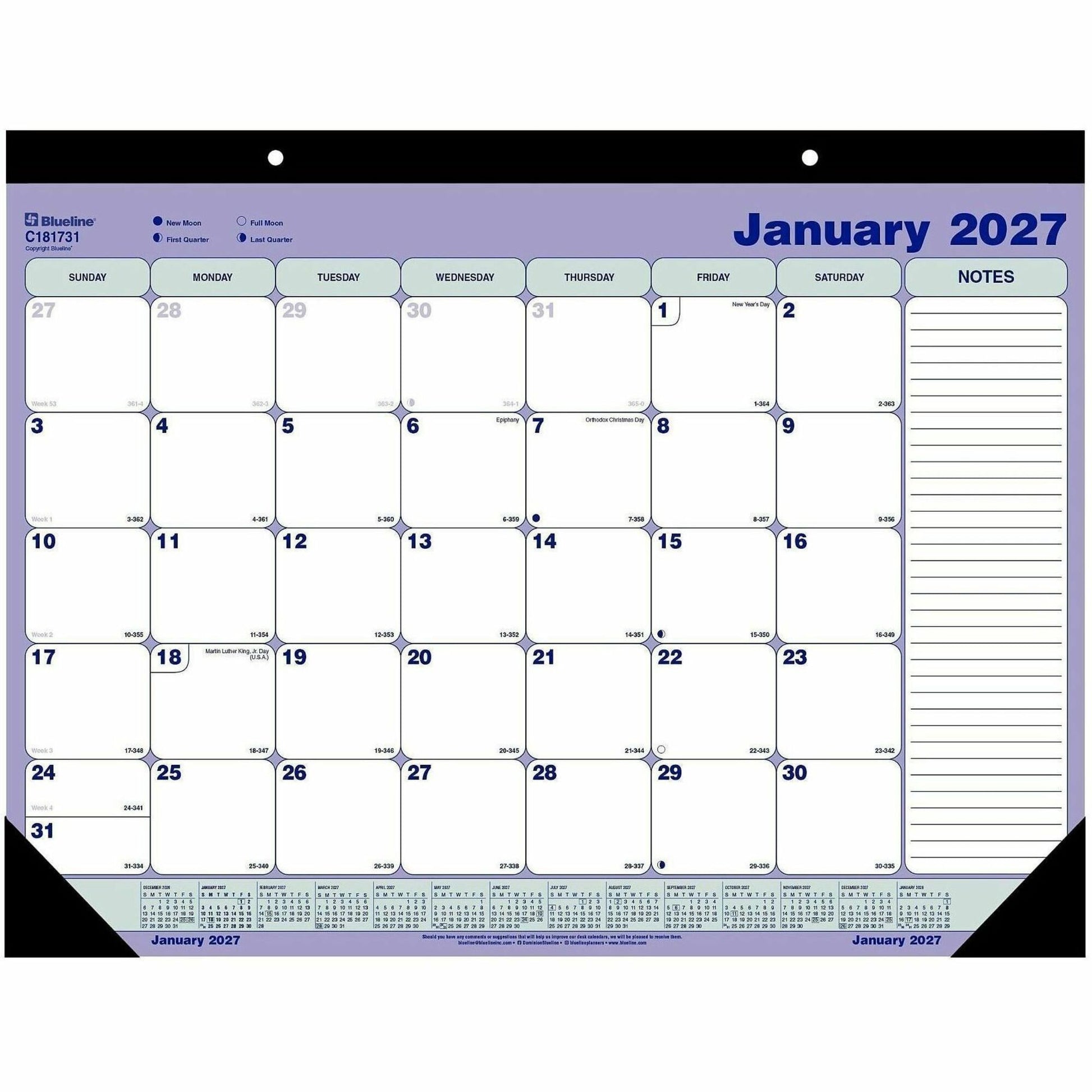Blueline Monthly Desk Pad Calendar, 21-1/4" x 16" , English