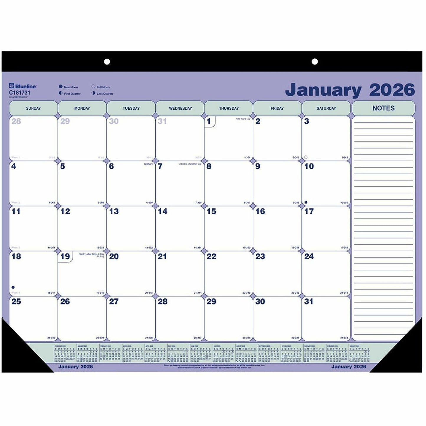 Blueline Monthly Desk Pad Calendar, 21-1/4" x 16" , English