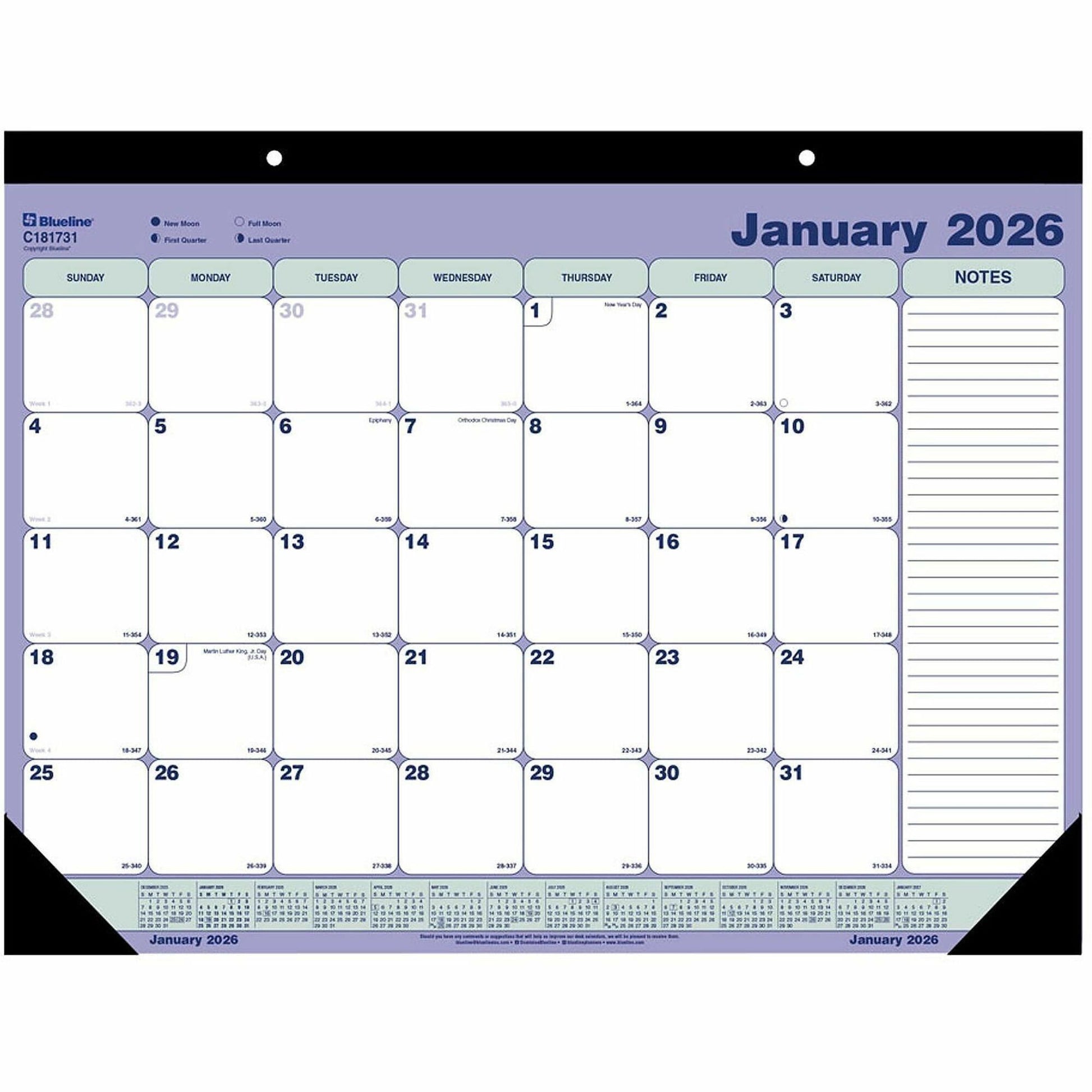 Blueline Monthly Desk Pad Calendar, 21-1/4" x 16" , English