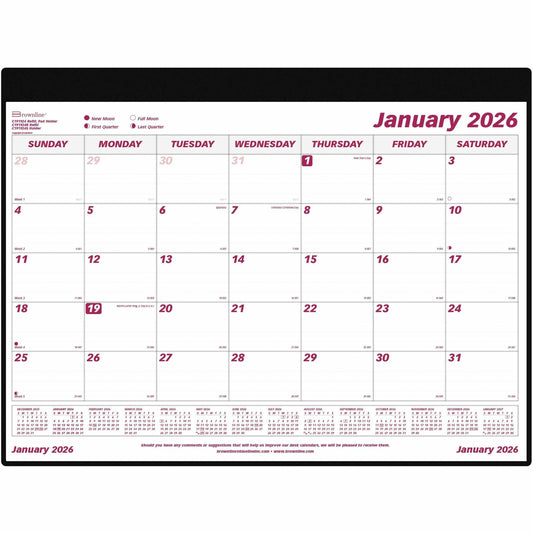 Brownline 2026 12-Month Monthly Desk Pad Calendar with Vinyl Holder - January to December - 24-1/4" x 19-1/8" - English