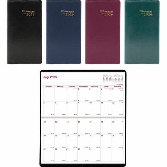 Brownline 18-Month Pocket Planner, 6-1/2" x 3-1/2" , English, Assorted Colours