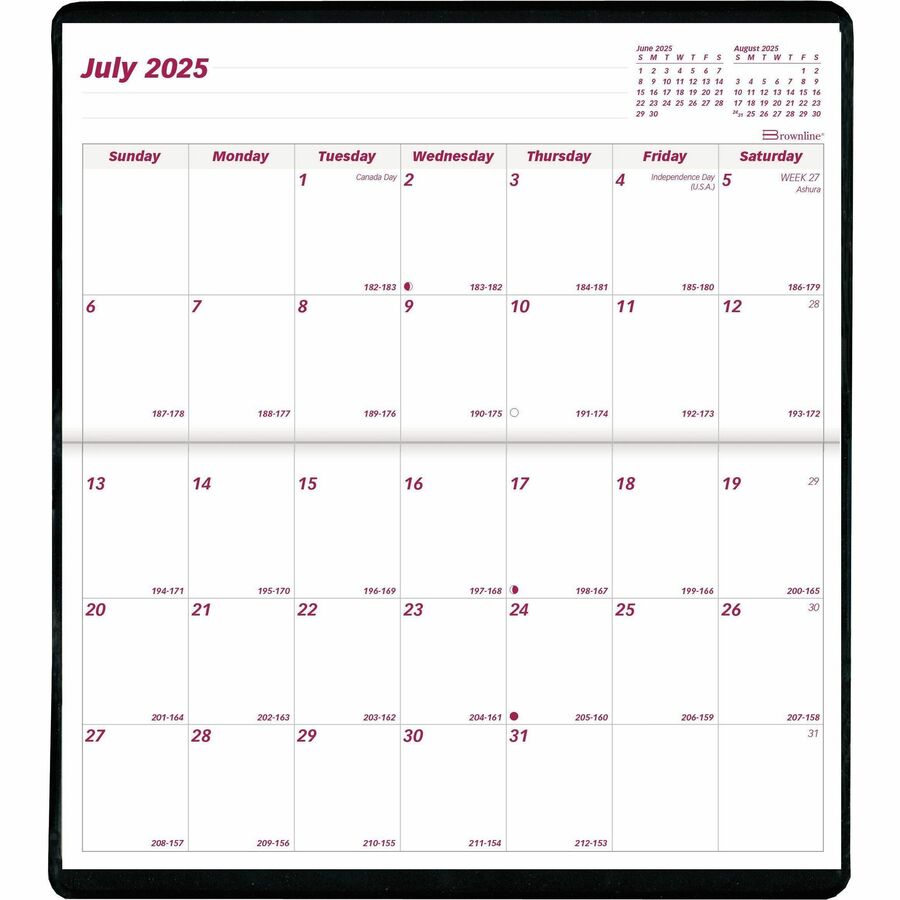 Brownline 18-Month Pocket Planner, 6-1/2" x 3-1/2" , English, Assorted Colours - CA12AST