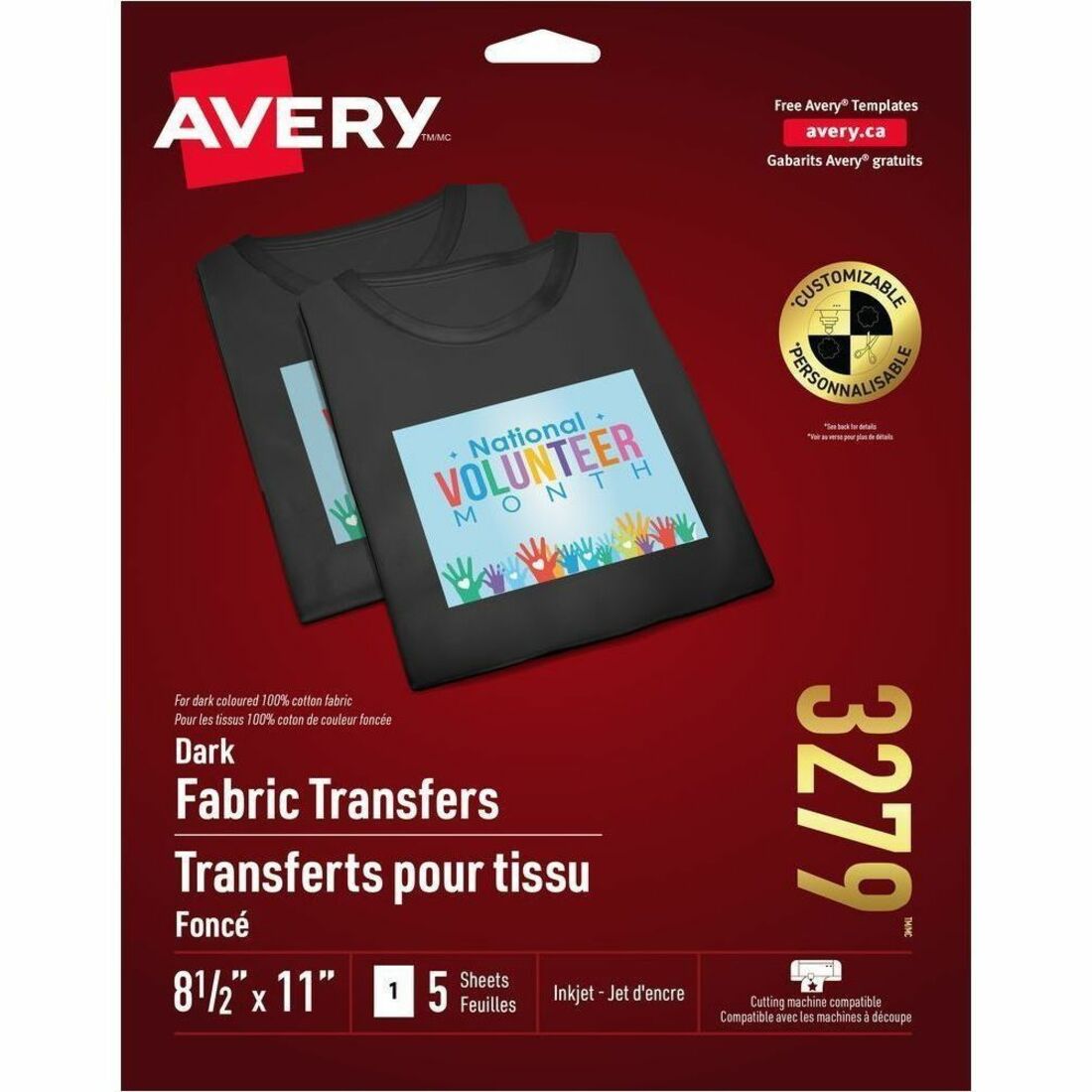 Avery Dark T-Shirt Transfers 11" x 8-1/2" , for Inkjet Printers