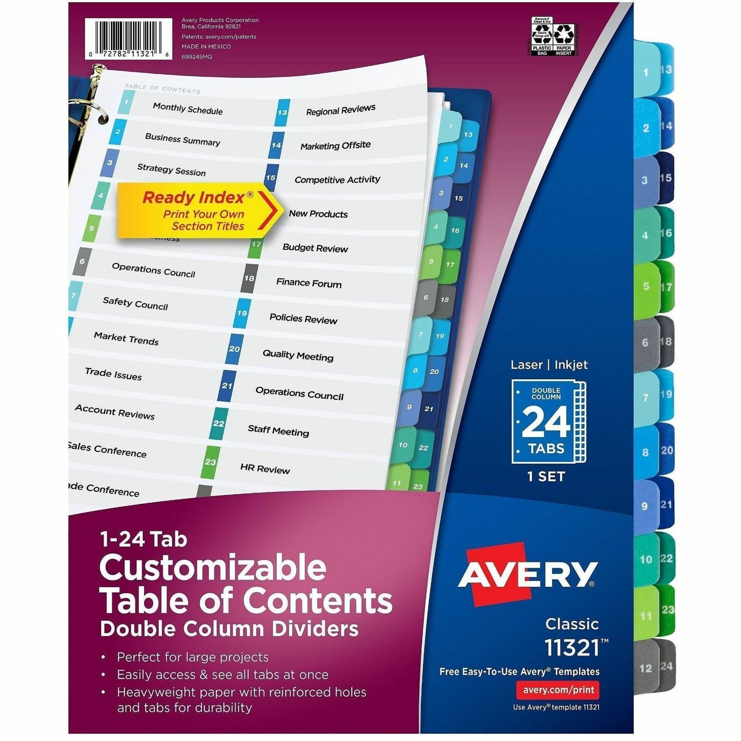 Avery&reg; Ready Index&reg; Double Column Table of Content Dividers, 24 tabs