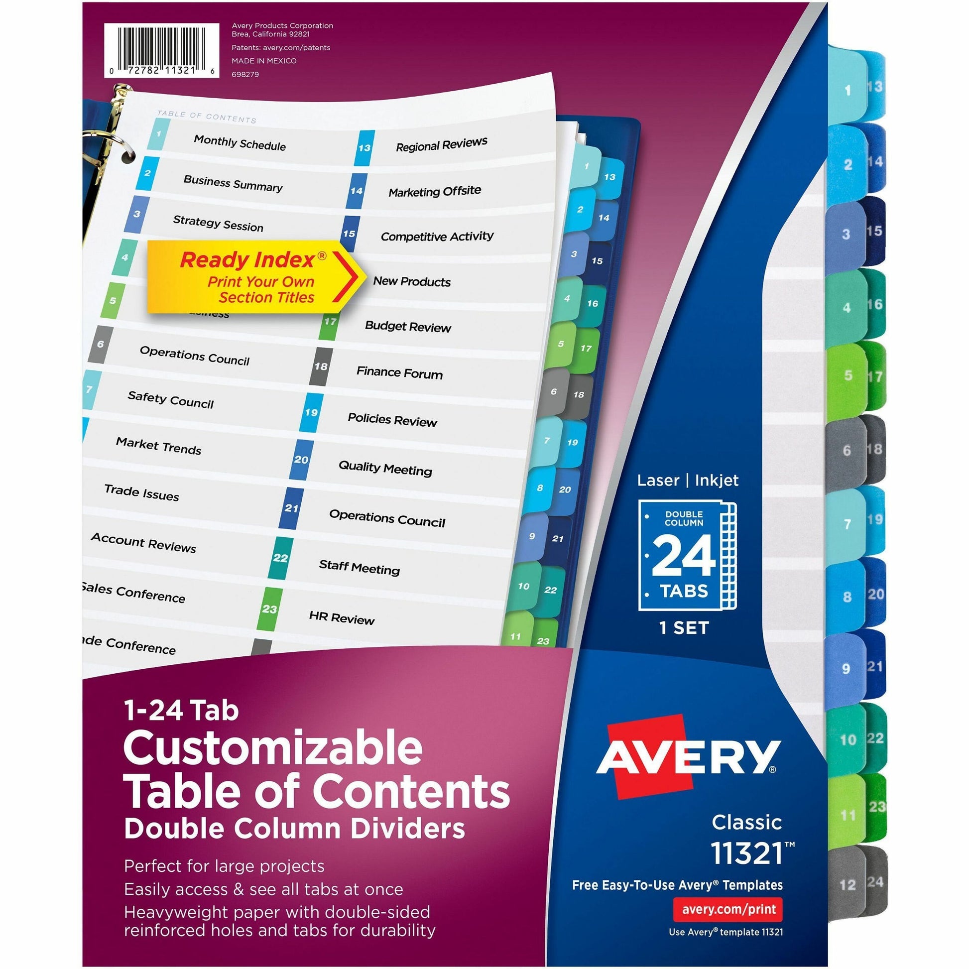 Avery&reg; Ready Index&reg; Double Column Table of Content Dividers, 24 tabs