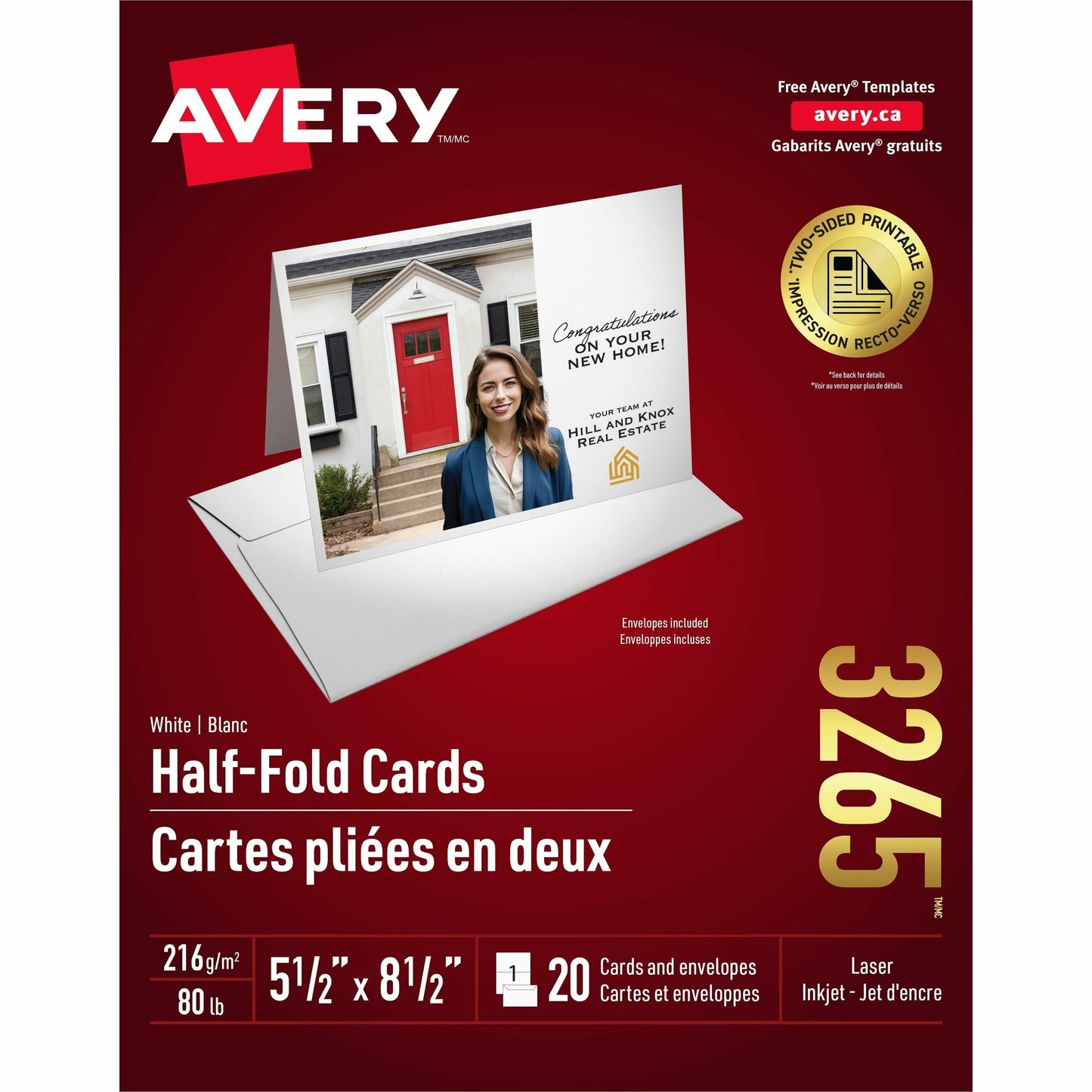Avery&reg; Half-Fold Greeting Cardsfor Inkjet Printers, 5-1/2" x 8-1/2"