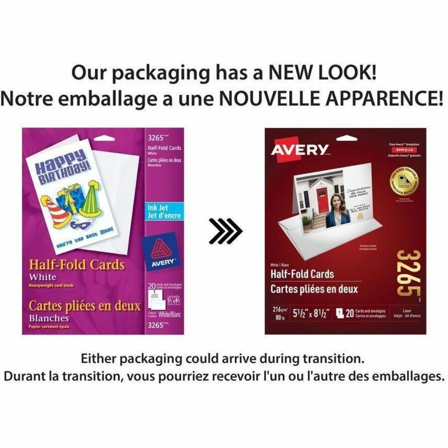 Avery Half-Fold Greeting Cards for Inkjet Printers, 5-1/2" x 8-1/2" - 03265