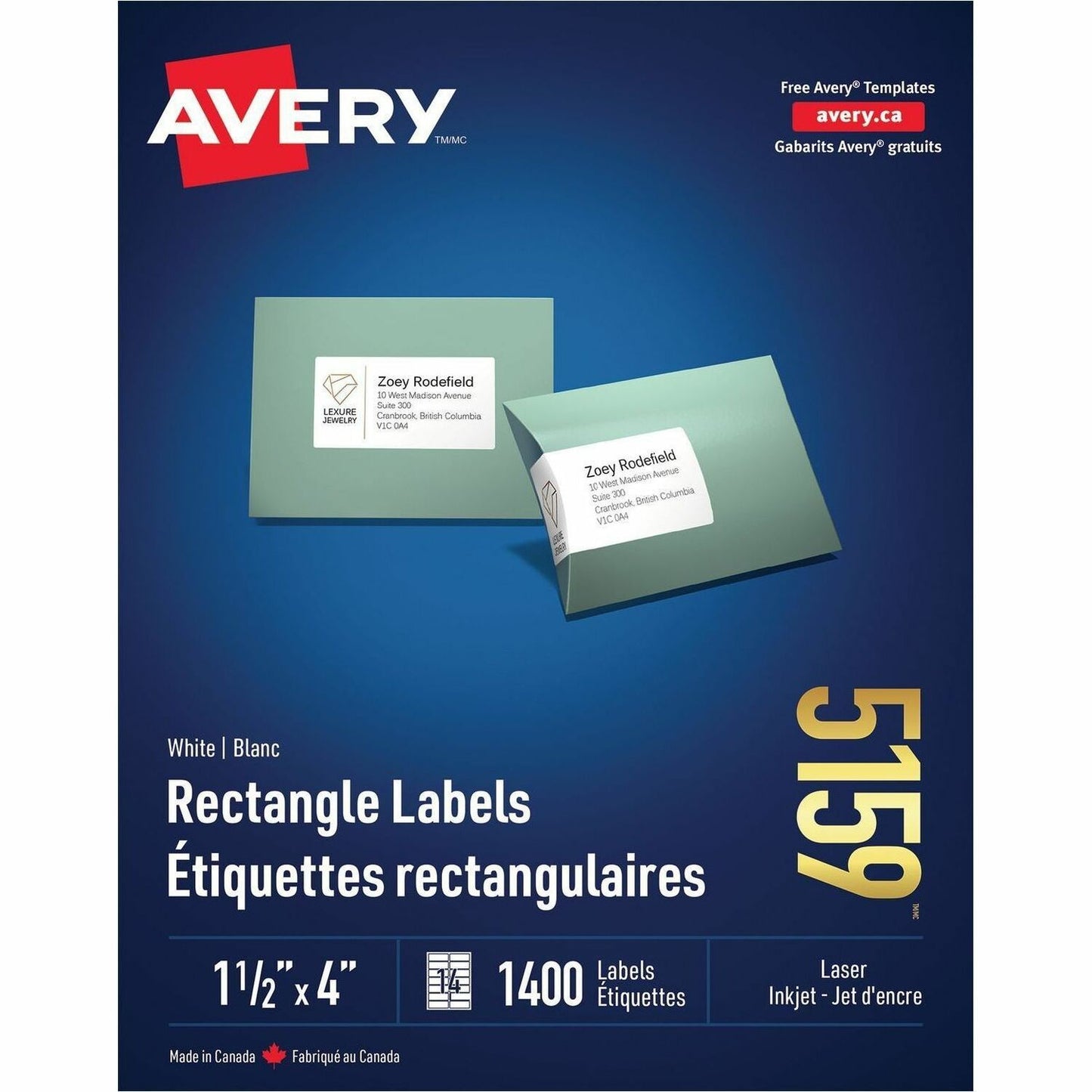 Avery&reg; White Rectangle Labels 1-1/2" x 4" , for Laser and Inkjet Printers