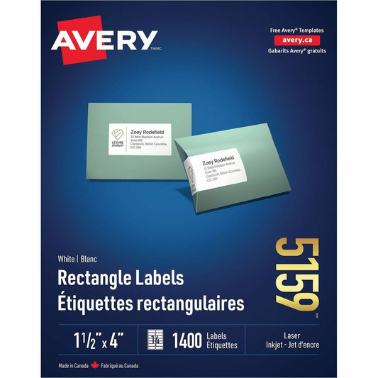Avery&reg; White Rectangle Labels 1-1/2" x 4" , for Laser and Inkjet Printers