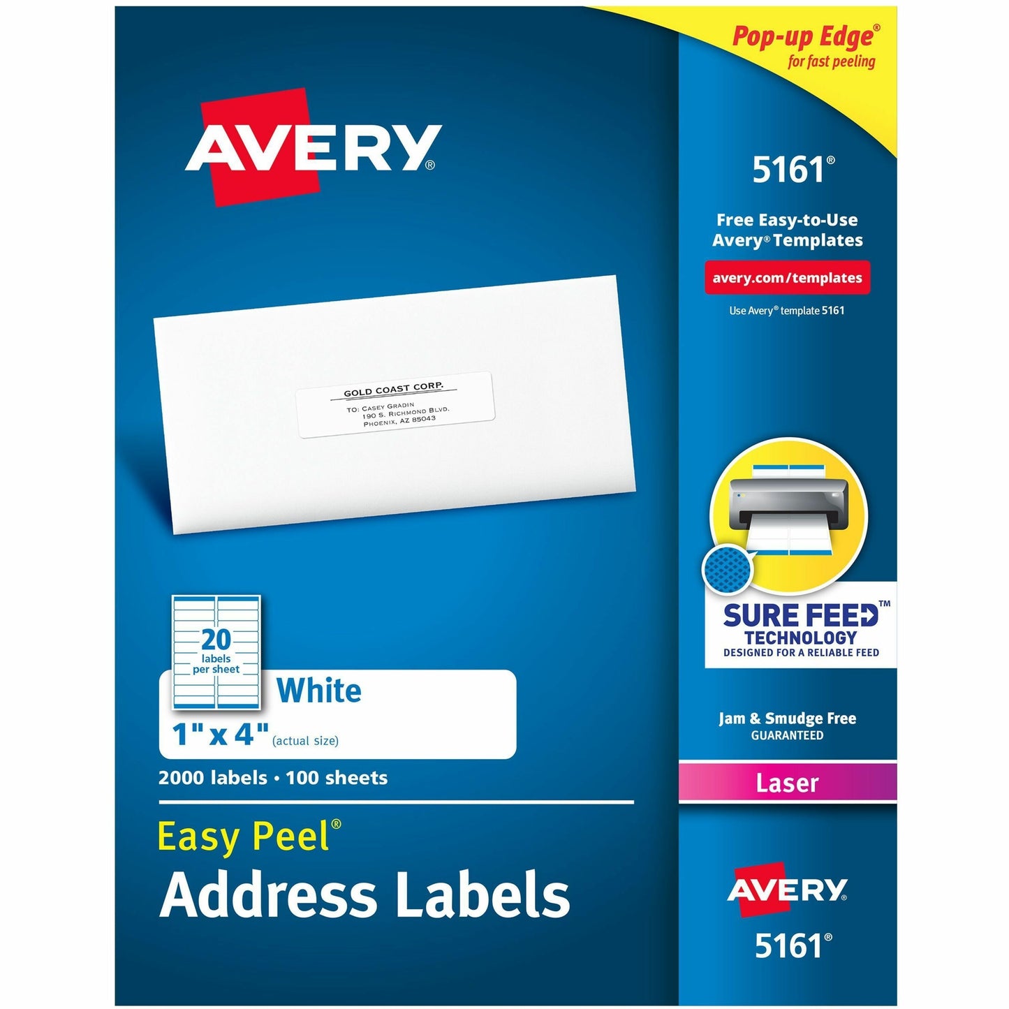 Avery&reg; White Rectangle Labels with Sure Feed&trade; Technology,Easy Peel&reg;, 1" x 4" , for Laser and Inkjet Printers
