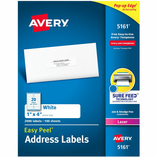Avery&reg; White Rectangle Labels with Sure Feed&trade; Technology,Easy Peel&reg;, 1" x 4" , for Laser and Inkjet Printers
