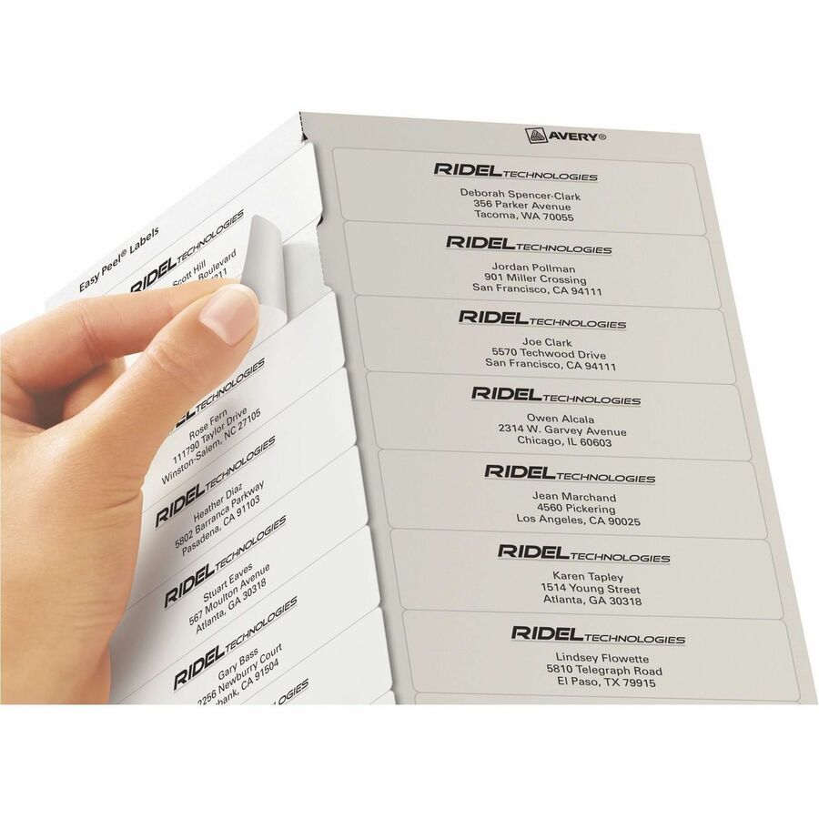 Avery White Rectangle Labels with Sure Feed™ Technology Easy Peel&reg;, 1" x 4" , Permanent Adhesive, for Laser and Inkjet Printers - 05161