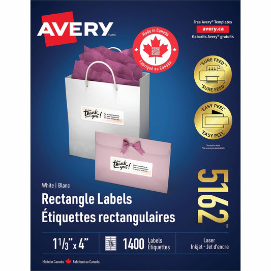 White Rectangle Labels with Easy Peel&reg; Sure Feed™ 1-1/3" x 4" for Laser and Inkjet Printers