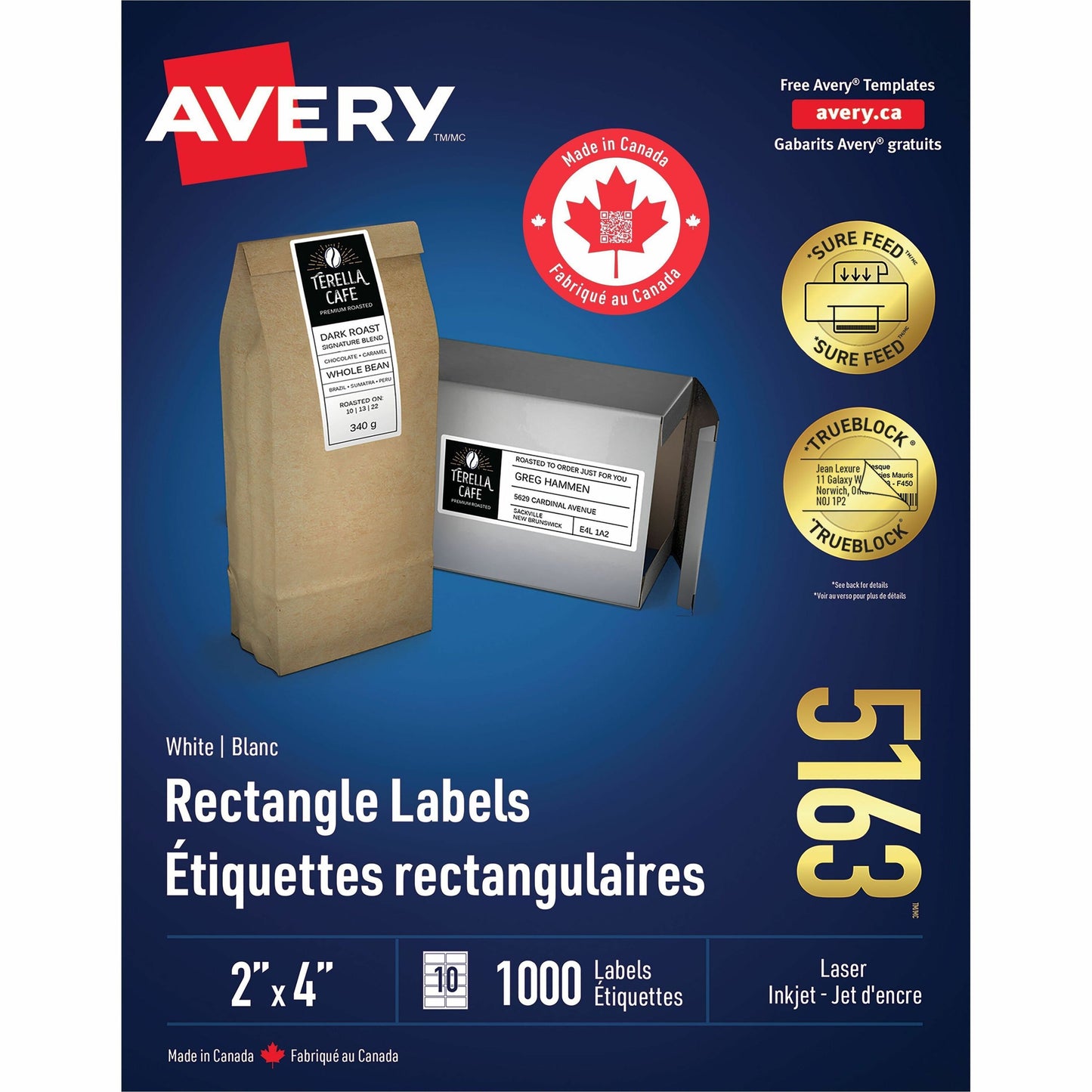 White Rectangle Labels with Sure Feed™ Technology TrueBlock&reg;, 2" x 4" , Permanent Adhesive, for Laser and Inkjet Printers