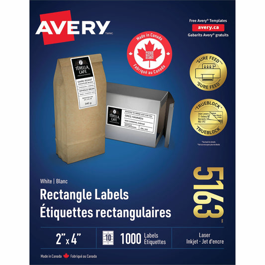 White Rectangle Labels with Sure Feed™ Technology TrueBlock&reg;, 2" x 4" , Permanent Adhesive, for Laser and Inkjet Printers