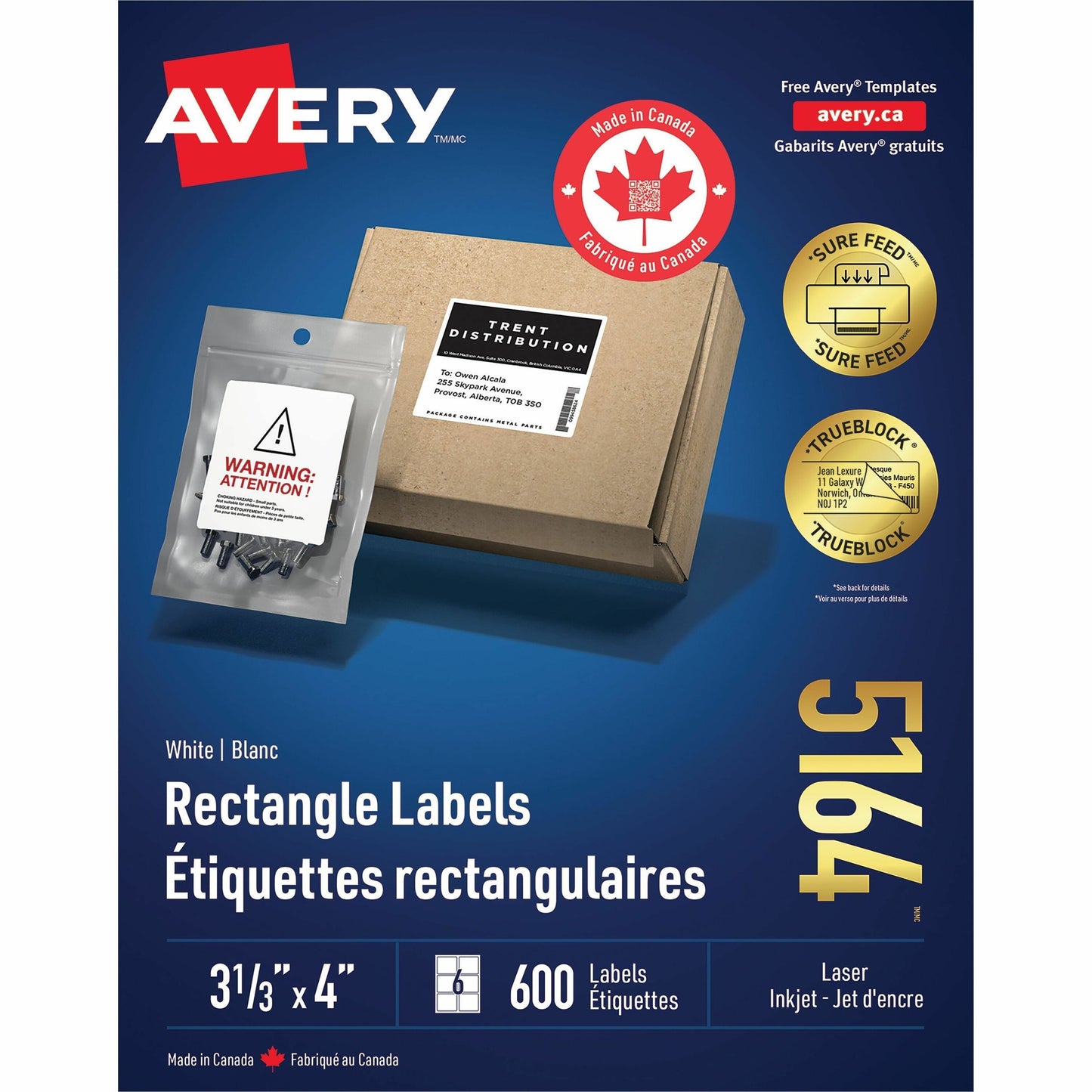 White Rectangle Labels with Sure Feed™ Technology 3-1/3" x 4" , Permanent Adhesive, for Laser and Inkjet Printers