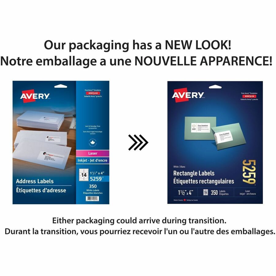 Avery White Rectangle Labels 1 1/2" x 4" , Permanent Adhesive, for Laser and Inkjet Printers - 05259