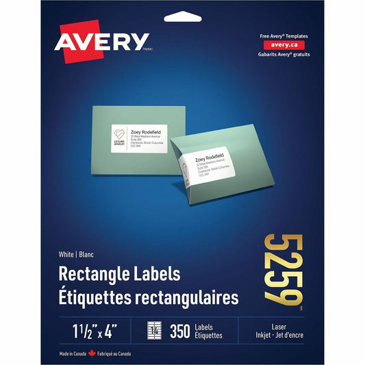 Avery&reg; White Rectangle Labels1-1/2" x 4" , for Laser and Inkjet Printers