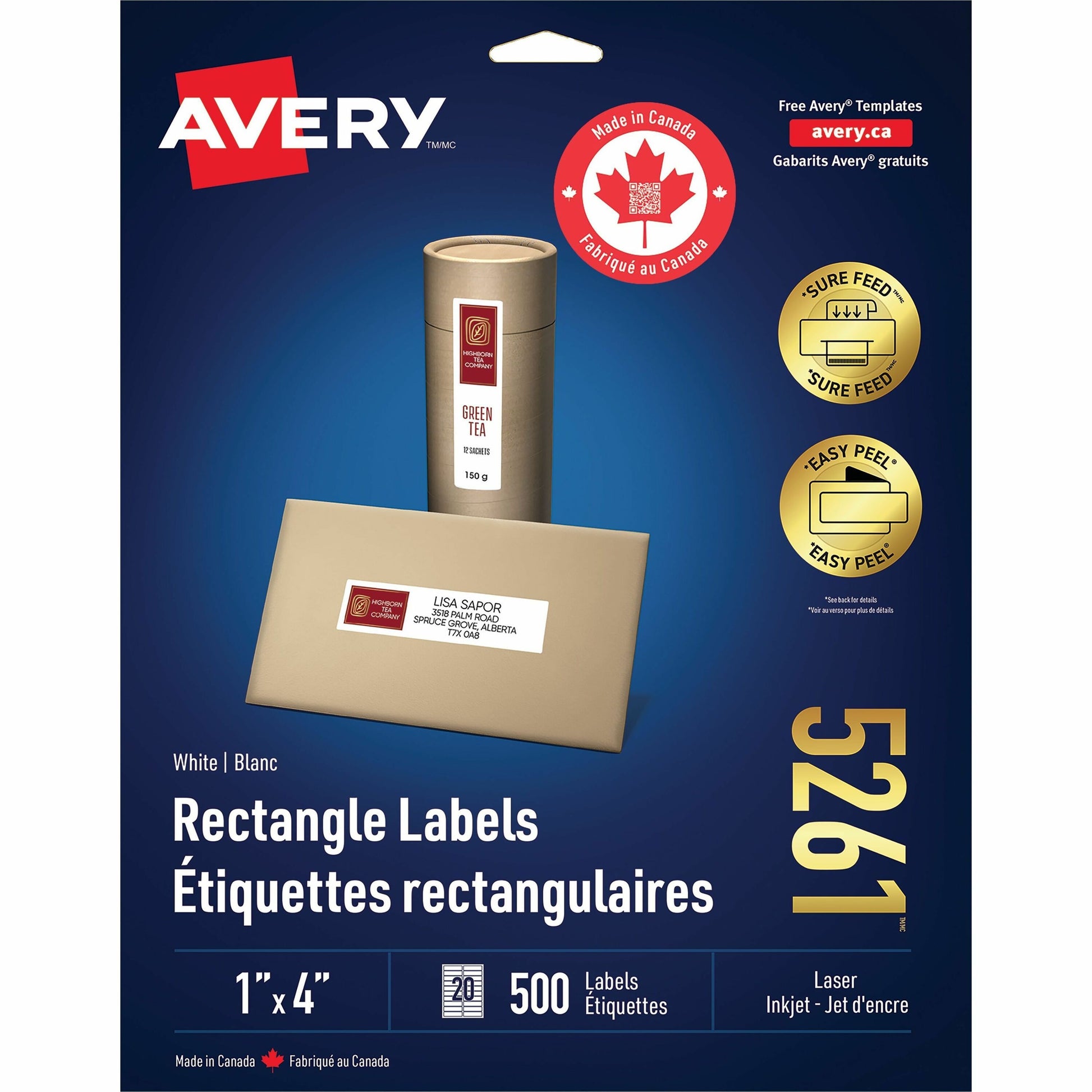 Avery White Rectangle Labels with Sure Feed™ Technology with Easy Peel&reg;, 1" x 4" , for Laser and Inkjet Printers