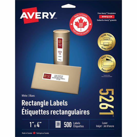 Avery White Rectangle Labels with Sure Feed™ Technology with Easy Peel&reg;, 1" x 4" , for Laser and Inkjet Printers