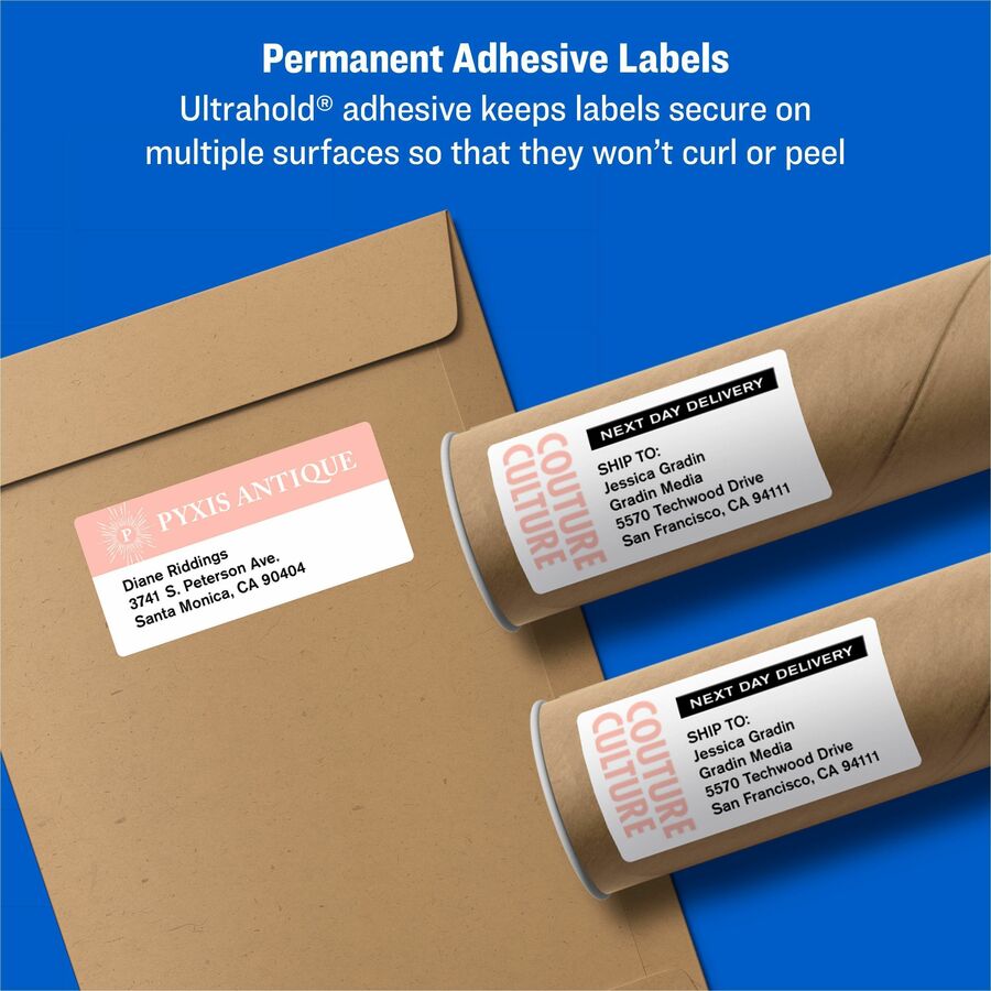 Avery&reg; White Rectangle Labels with Sure Feed&trade; Technology, TrueBlock&reg;, 2" x 4" , for Laser and Inkjet Printers - 05263