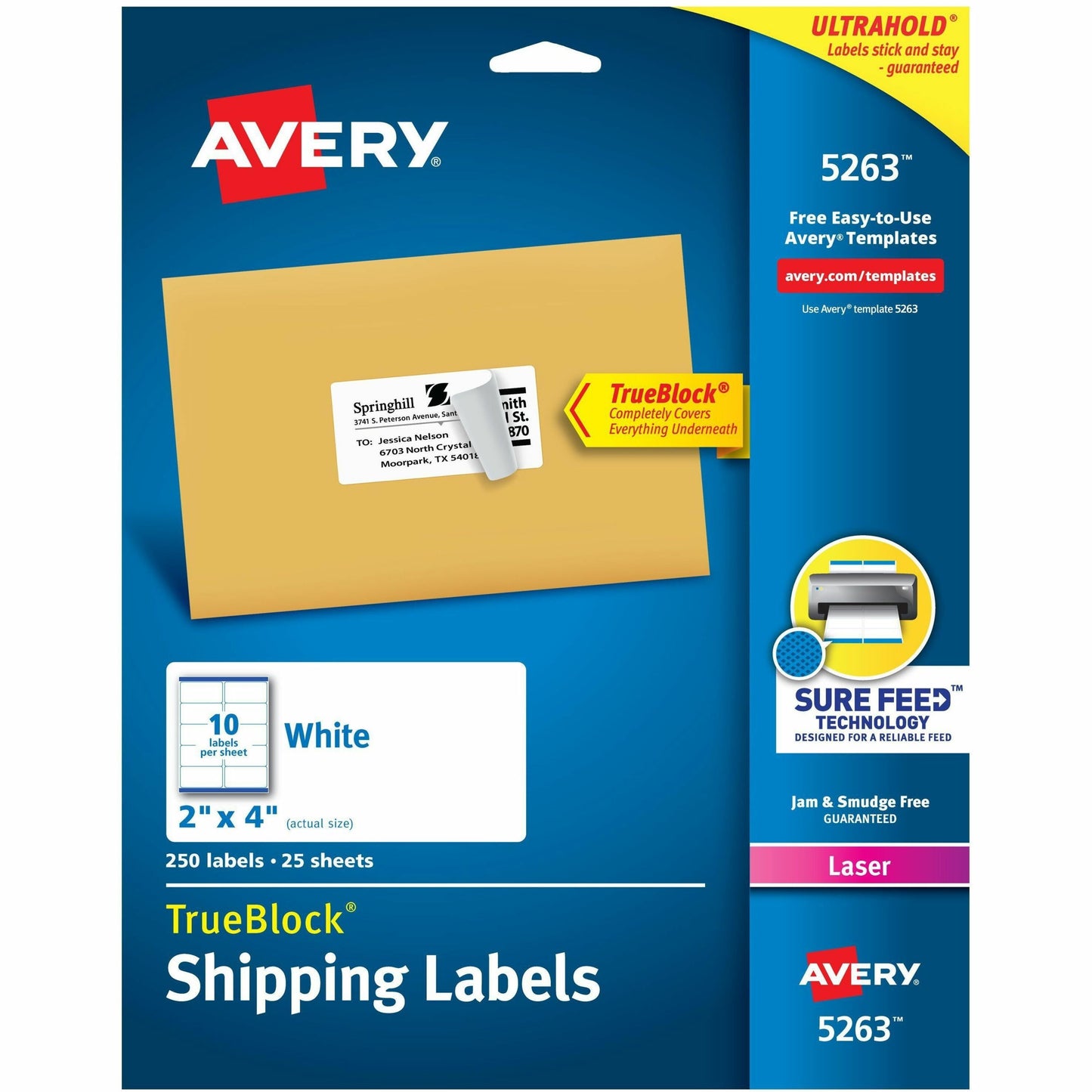 Avery&reg; White Rectangle Labels with Sure Feed&trade; Technology, TrueBlock&reg;, 2" x 4" , for Laser and Inkjet Printers