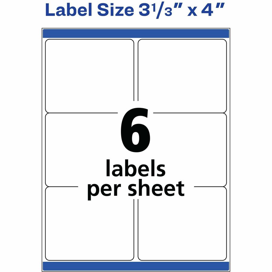 Avery&reg; White Rectangle Labels with Sure Feed&trade; Technology 3-1/3" x 4" ,for Laser and Inkjet Printers - 05264