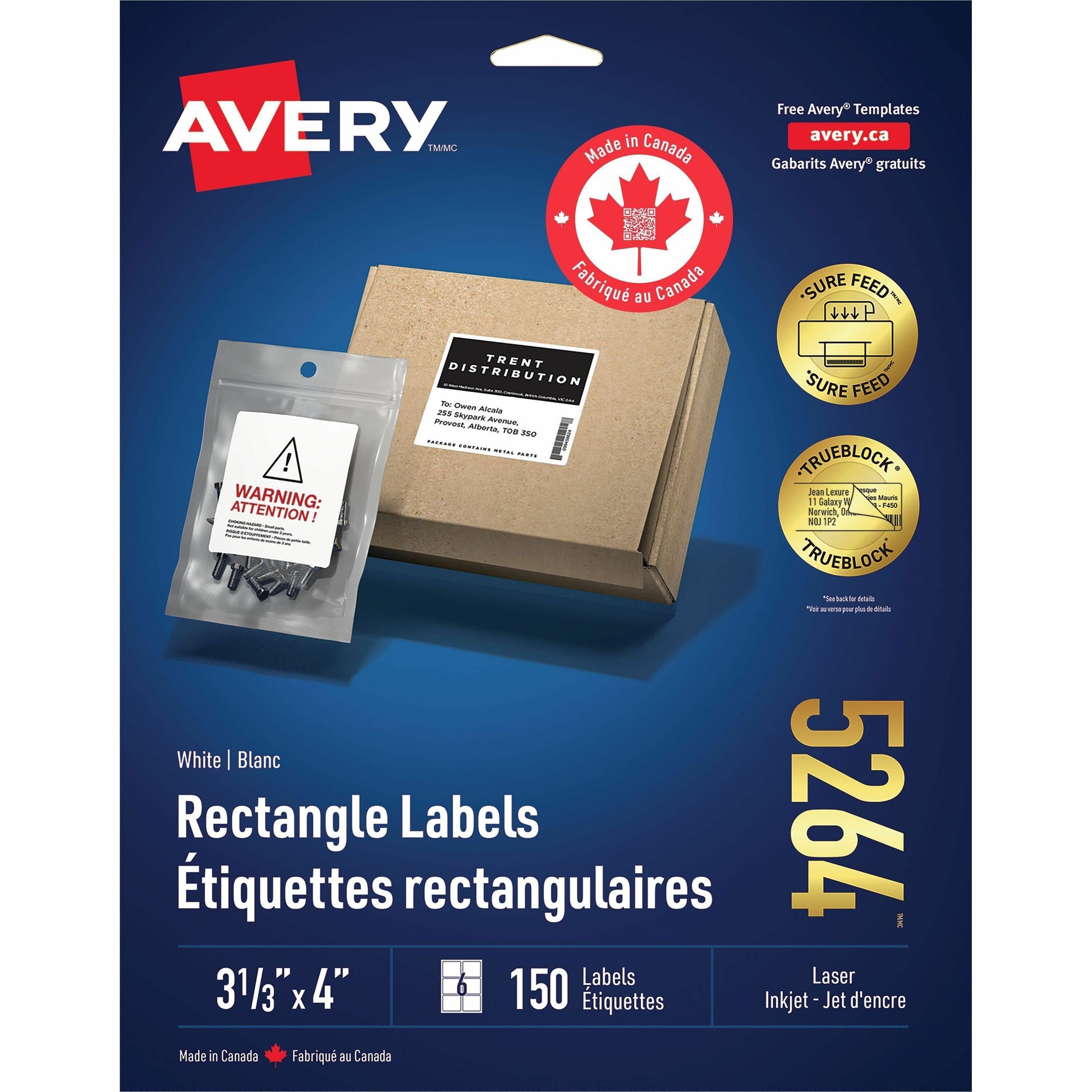White Rectangle Labels with Sure Feed™ Technology 3-1/3" x 4" , Permanent Adhesive, for Laser and Inkjet Printers