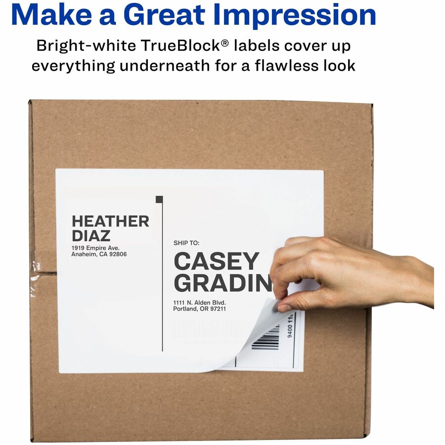 Avery&reg; White Rectangle LabelsTrueBlock&reg;, 8-1/2" x 11" , Permanent Adhesive, for Laser and Inkjet Printers - 05265