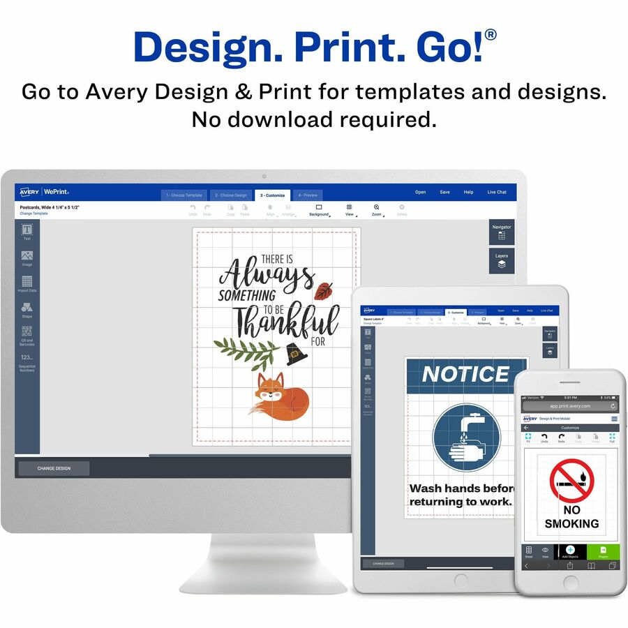 Avery&reg; White Rectangle LabelsTrueBlock&reg;, 8-1/2" x 11" , Permanent Adhesive, for Laser and Inkjet Printers - 05265