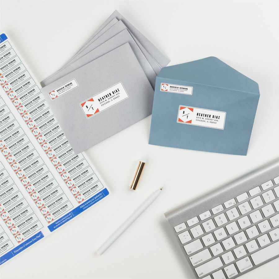 Avery&reg; White Rectangle Labels with Sure Feed&trade; Technology,Easy Peel&reg;, 1/2" x 1-3/4" , for Laser and Inkjet Printers - 05267
