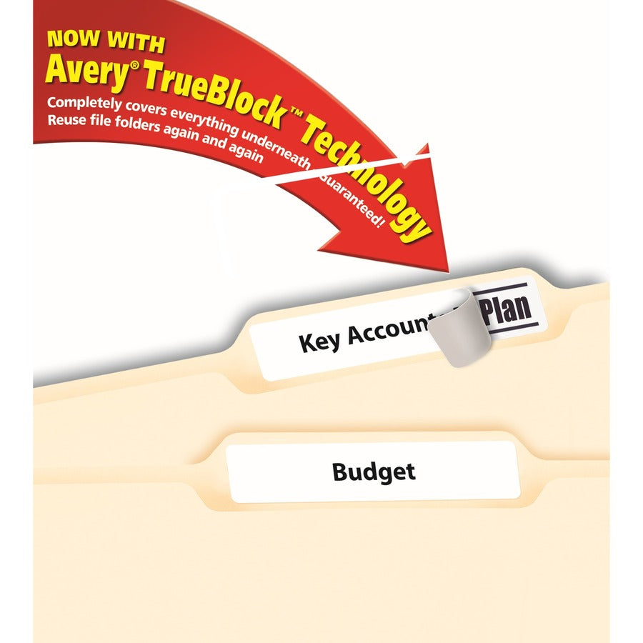 Avery&reg; Filing Labelswith TrueBlock&trade; Technology for Laser and Inkjet Printers, 3-7/16" x 2/3" , White - 05366