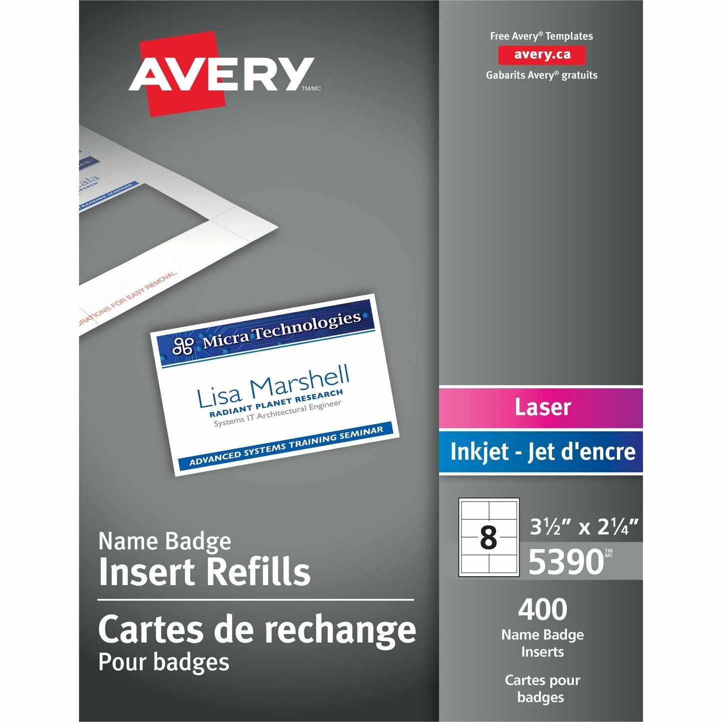 Avery&reg; Name Badge Insertsfor Laser and Inkjet Printers, 2-1/4 x 3-1/2