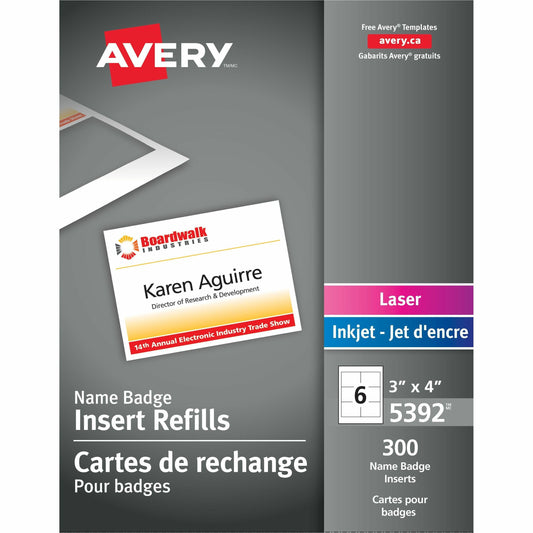 Avery&reg; Name Badge Insertsfor Laser and Inkjet Printers, 3" x 4"