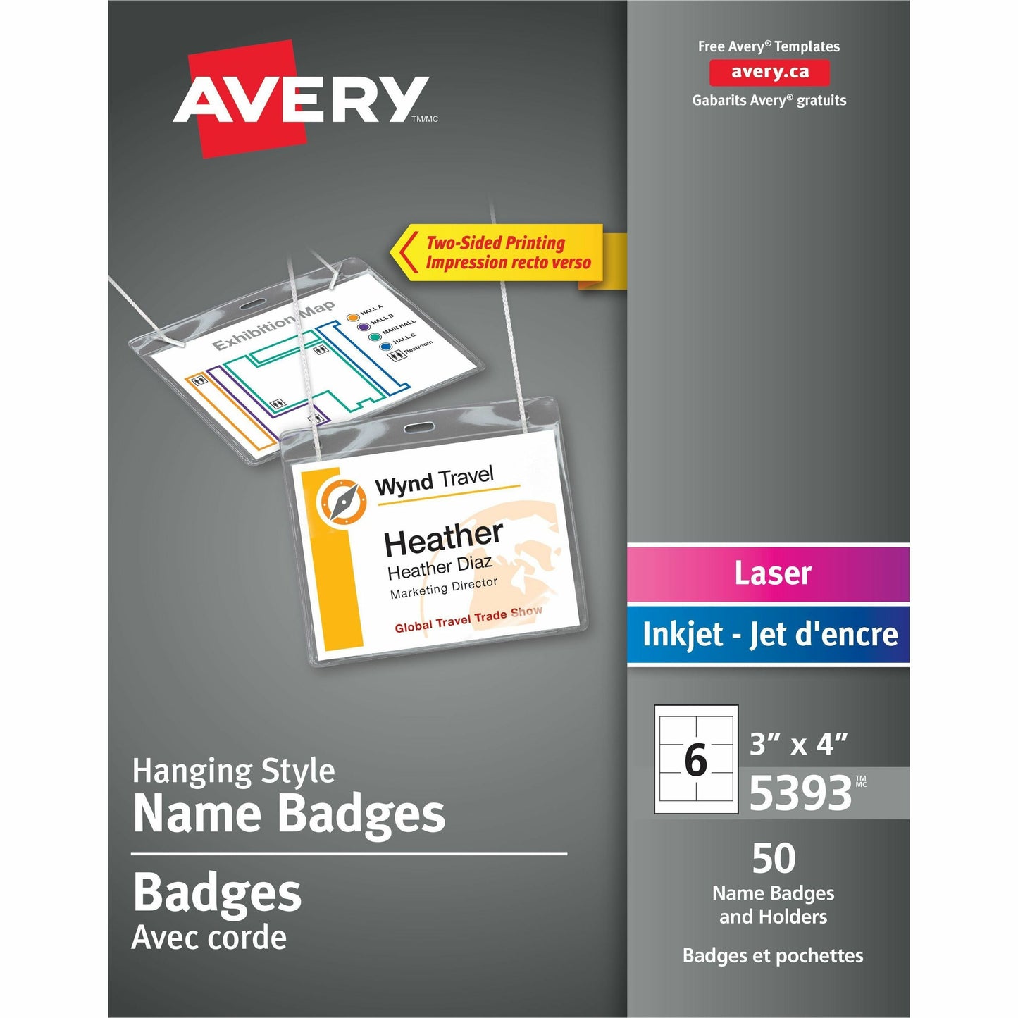 Avery&reg; Hanging Name Badge kitfor Laser and Inkjet Printers, 3" x 4"