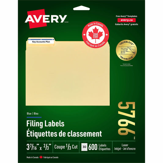 Avery Blue Filing Labels with TrueBlock™ Technology for Laser and Inkjet Printers, 2/3" x 3-7/16"