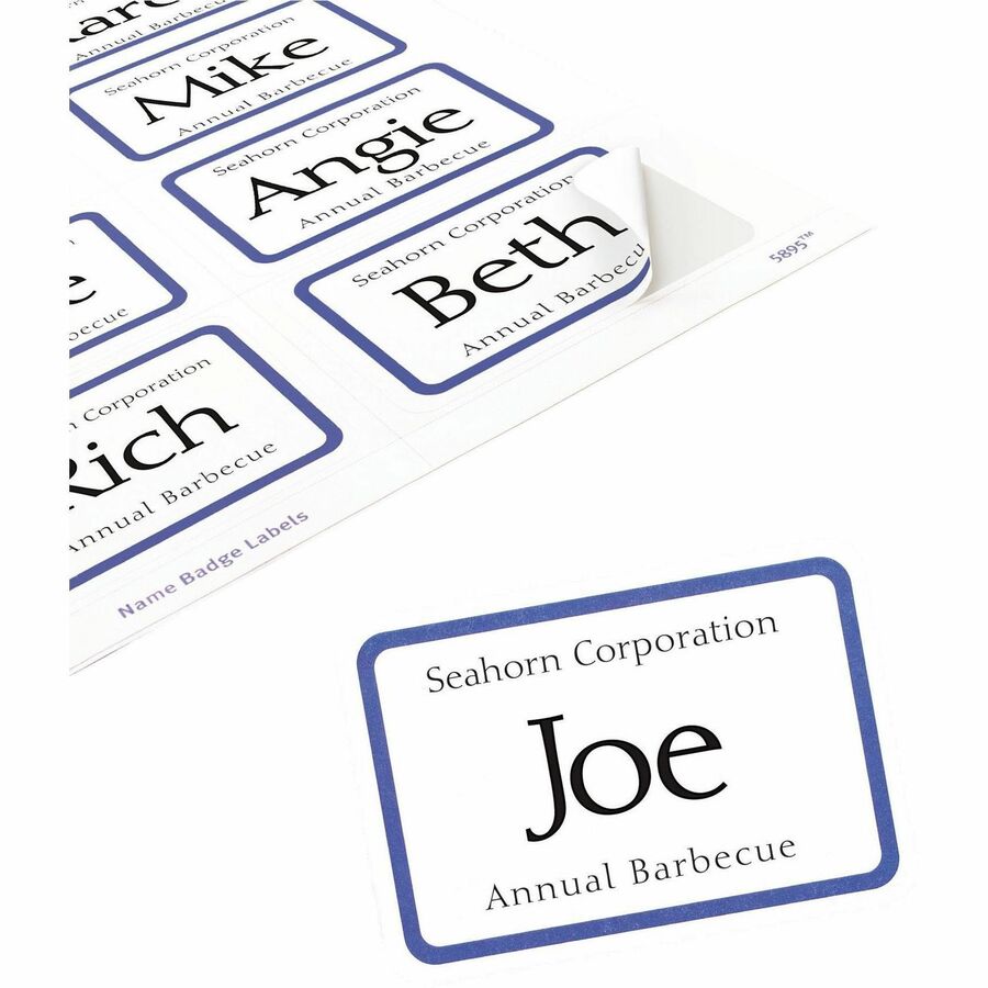 Avery&reg; Flexible Name Badgesfor Laser and Inkjet Printers, 3-3/8" x 2-1/3" , Blue Border - 05895