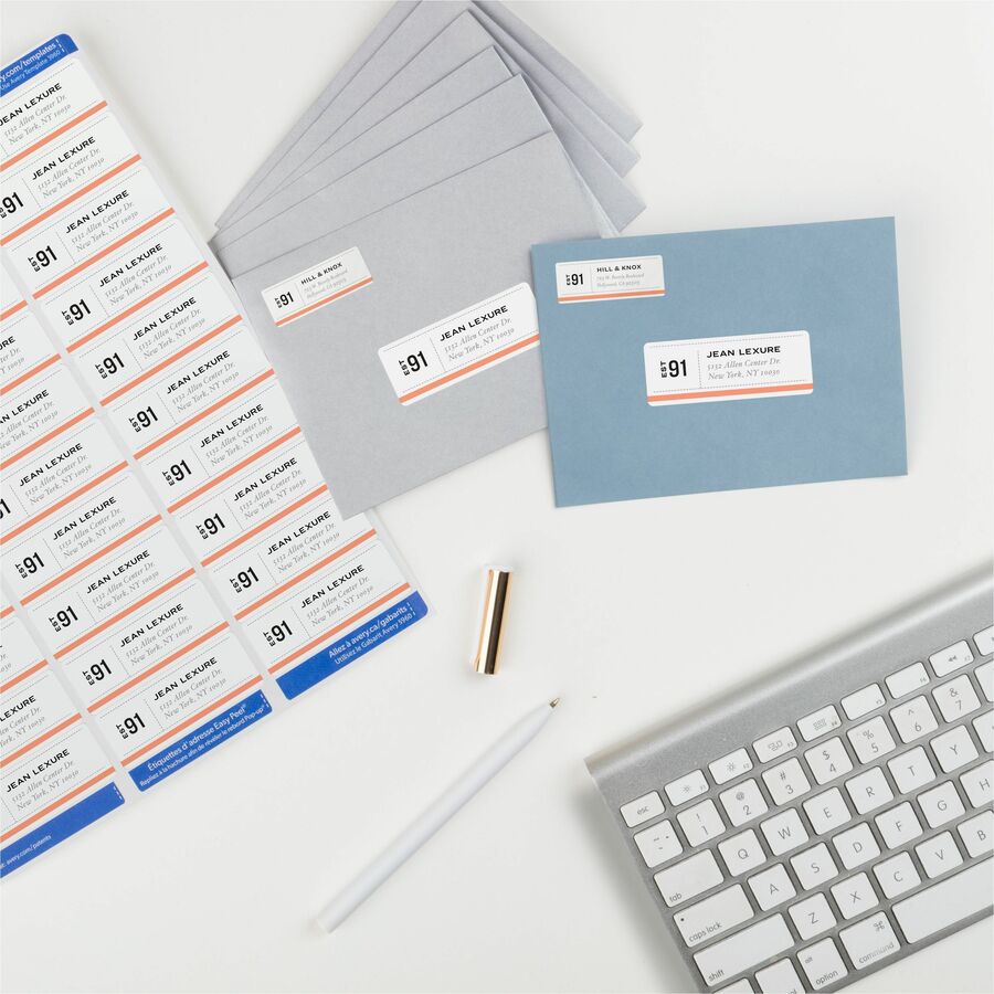 Avery&reg; White Rectangle Labels with Sure Feed&trade; TechnologyEasy Peel&reg;, 1" x 2-5/8" , for Laser and Inkjet Printers - 05960