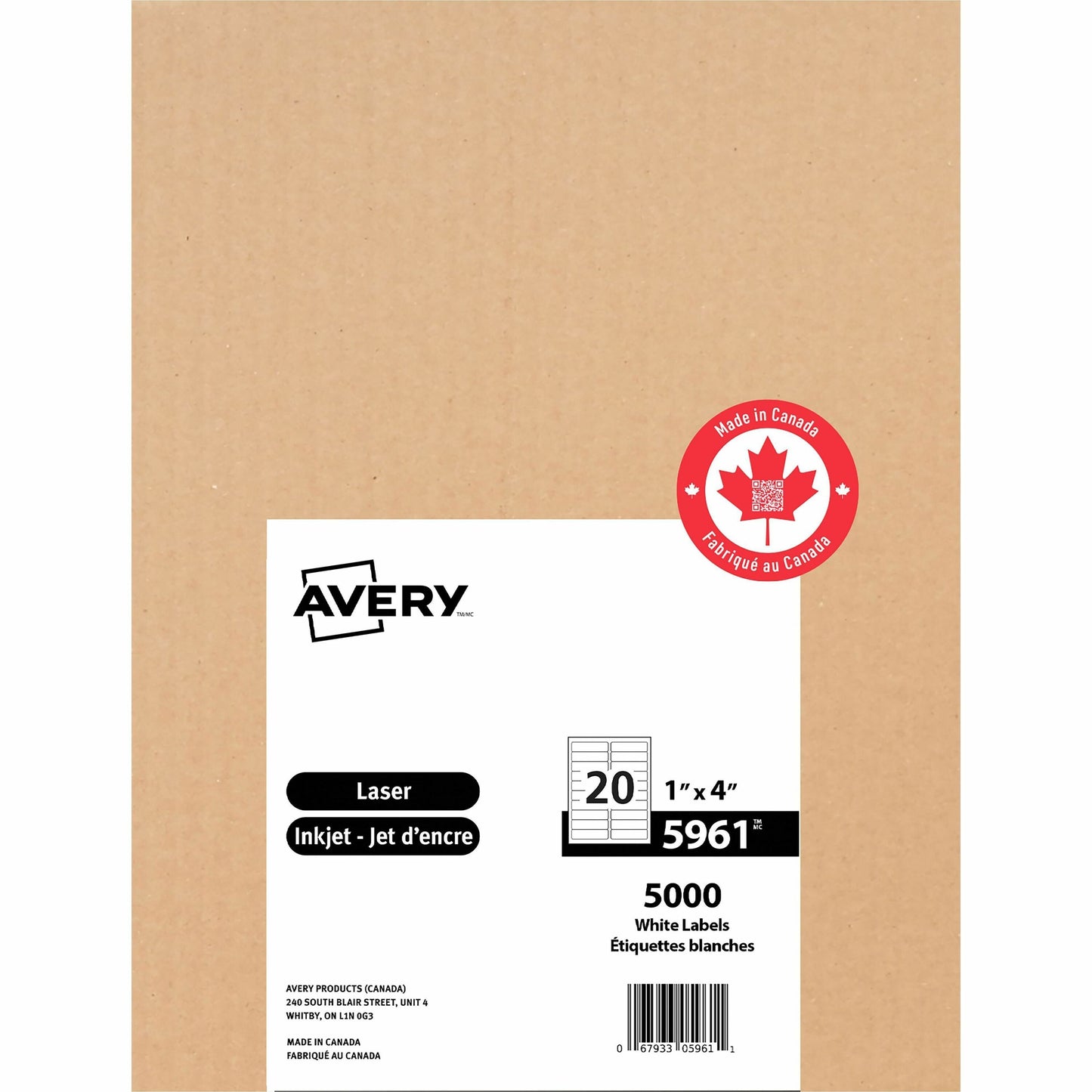 Avery White Rectangle Labels with Sure Feed™Technology Easy Peel&reg;, 1" x 4" , Permanent Adhesive, for Laser and Inkjet Printers