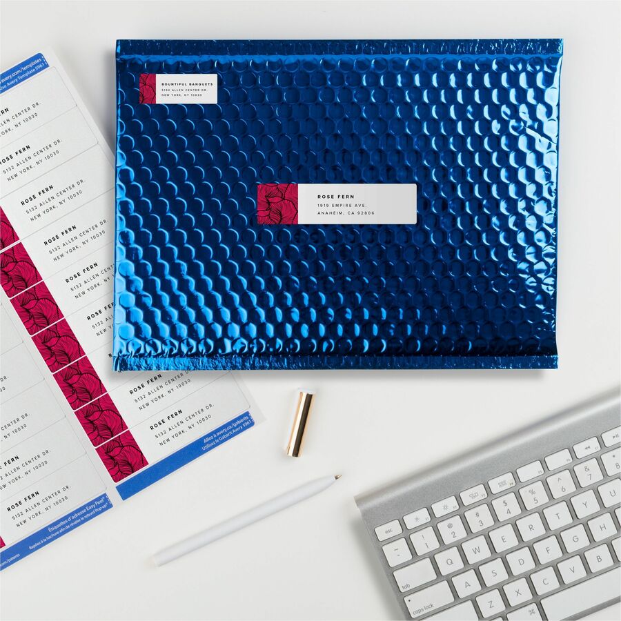 Avery&reg; White Rectangle Labels with Sure Feed&trade; TechnologyEasy Peel&reg;, 1" x 4" , for Laser and Inkjet Printers - 05961