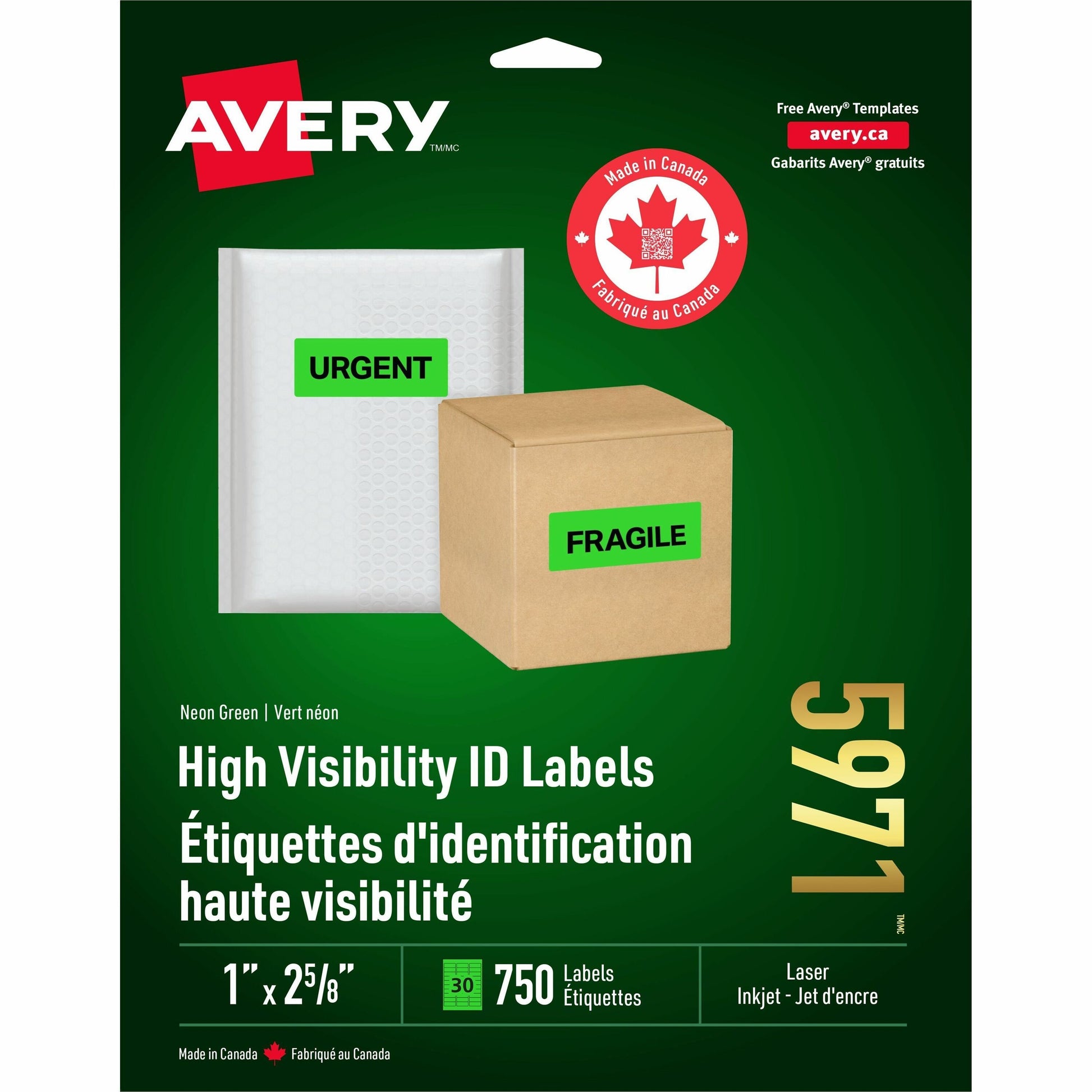 Avery High Visibility Labels for Laser and Inkjet Printers, 1" x 2-5/8"