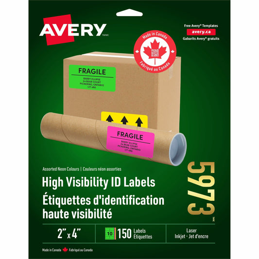 Avery High Visibility Neon ID Labels for Laser and Inkjet Printers, 2" x 4"