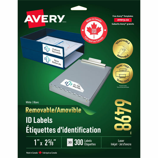 Avery&reg; Removable ID Labelsfor Laser and Inkjet Printers, 2-5/8" x 1"